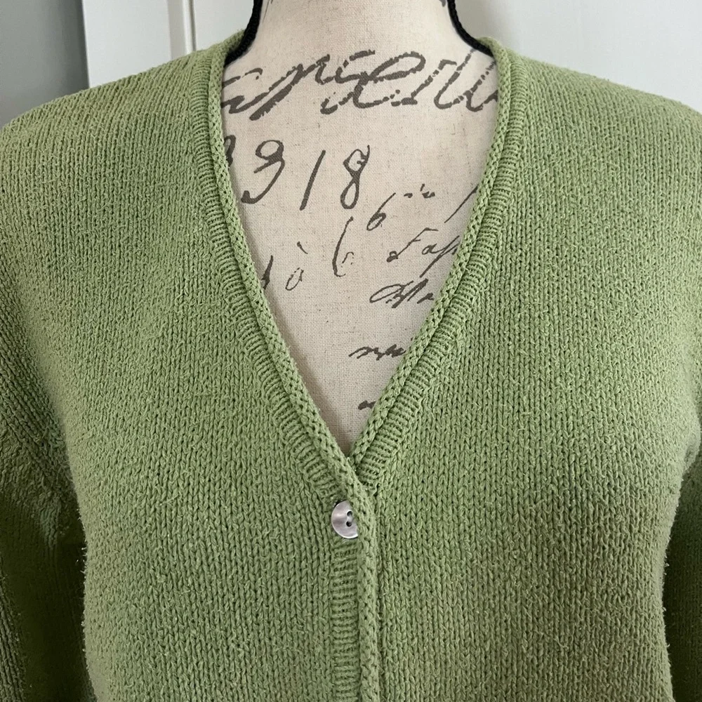 L.L. Bean Green Silk Blend Cardigan Sweater. Women's Size: L. - Picture 2 of 7